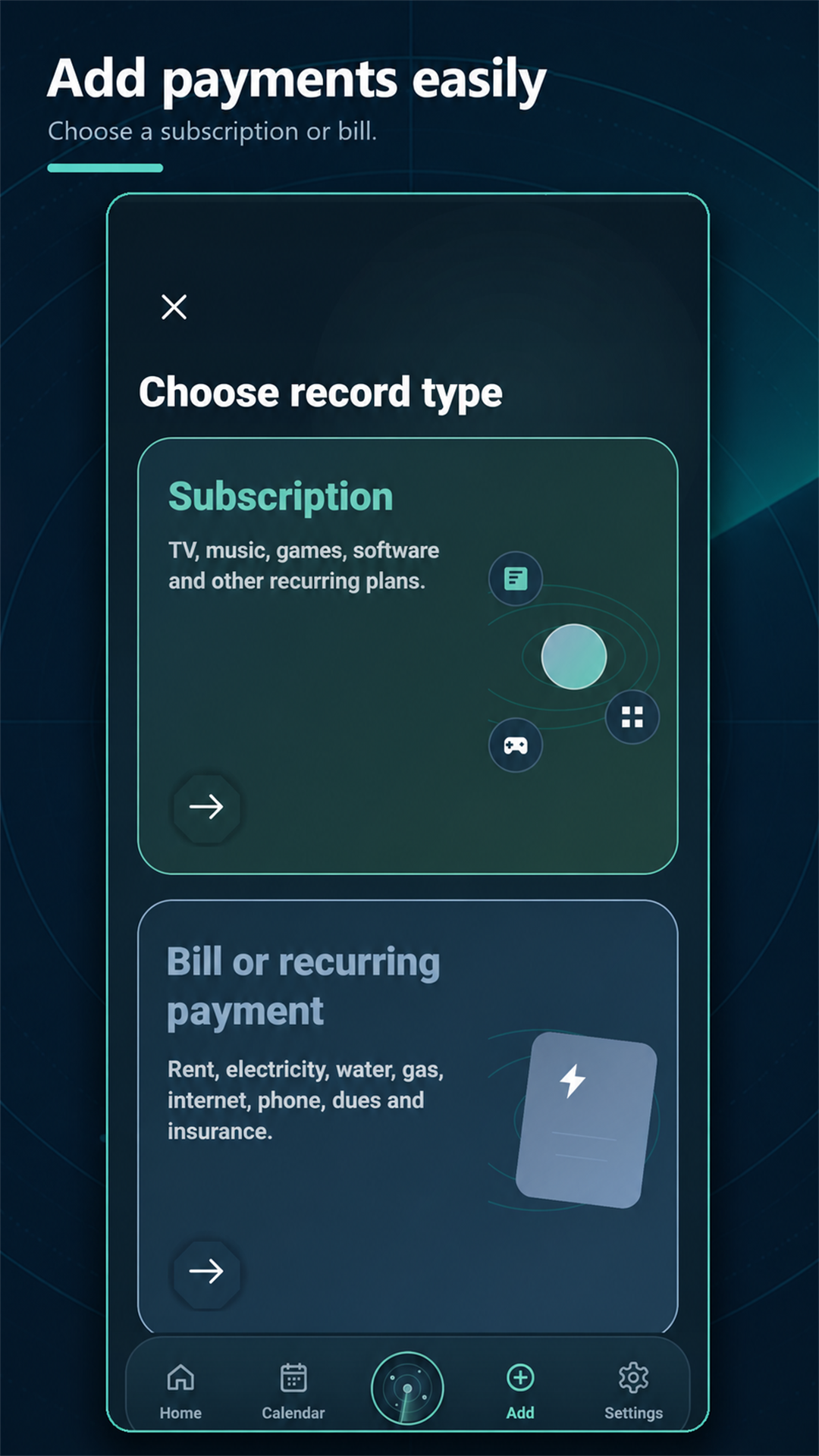 Add a payment in Radar